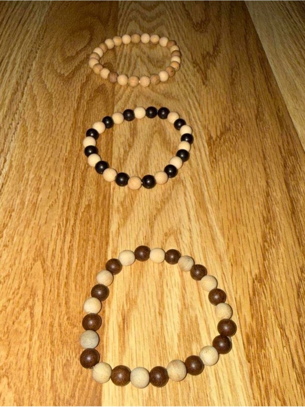 Wooden Bead Stretch Bracelet Set - Natural Tan, Brown & Black - Picture 4 of 5